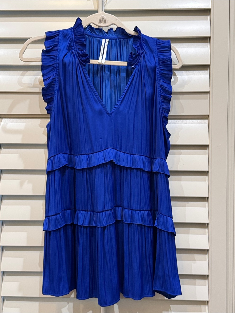 Anthropologie Royal Blue Pleated Ruffle Tiered Sleeveless Blouse